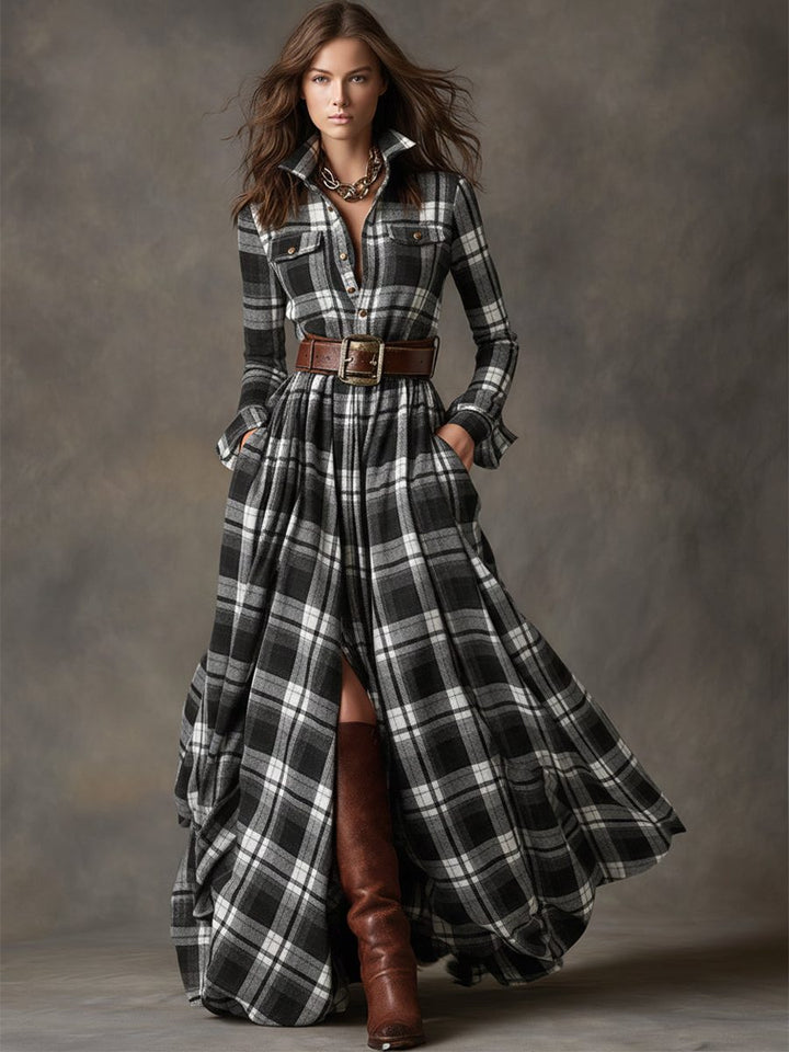 Plaid Shirt Dress with Belt for Women