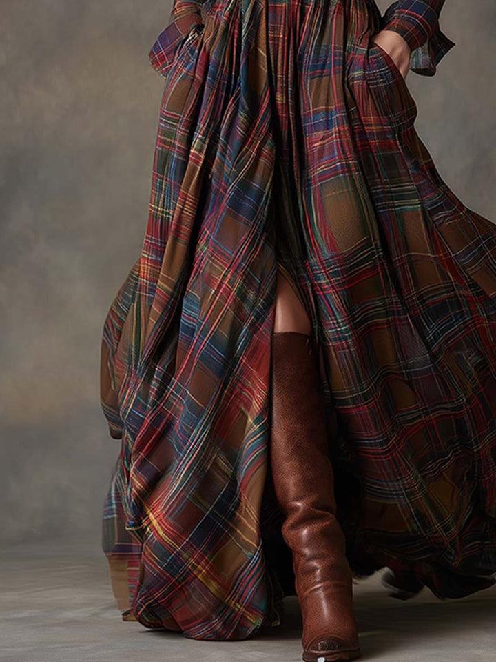 Plaid Shirt Dress with Belt for Women
