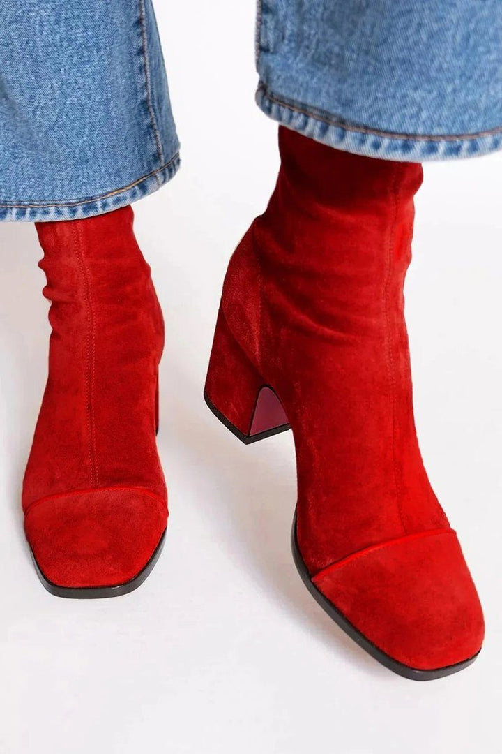 Suede Block Heel Ankle Boots for Women