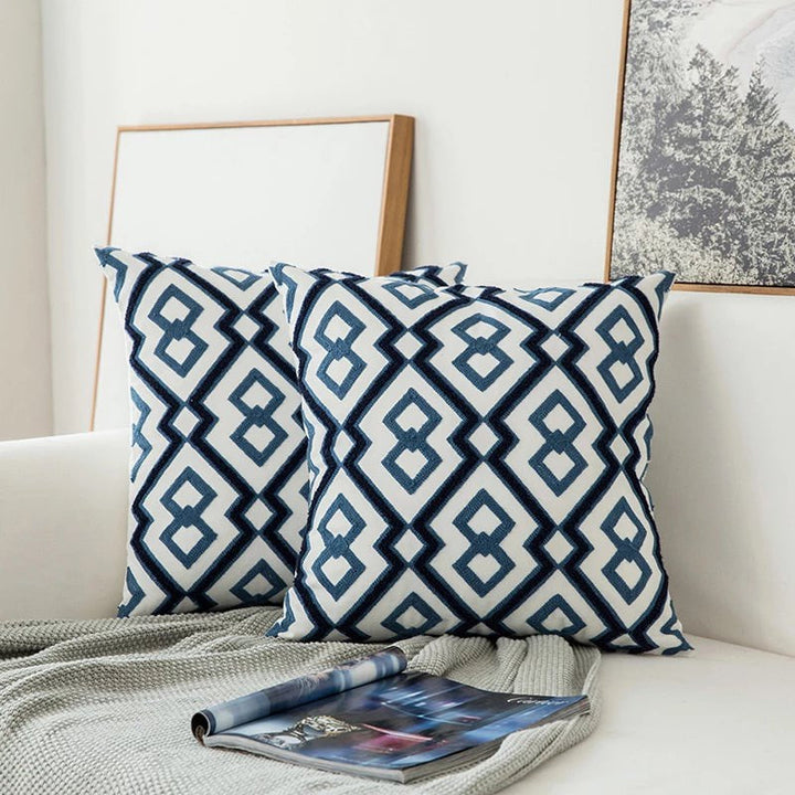 Auralithe - Blue Embroidered Cushion Cover with Ornamental Pattern