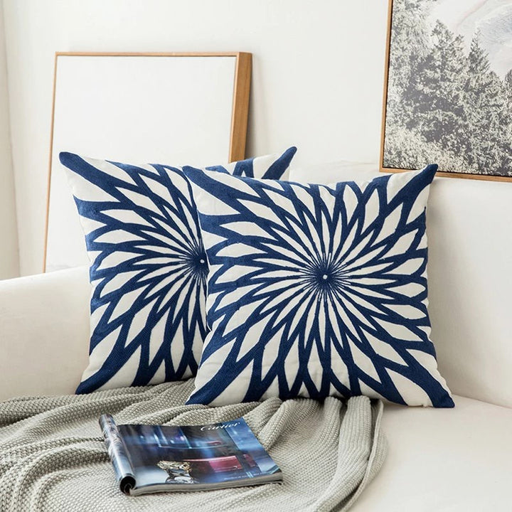 Auralithe - Blue Embroidered Cushion Cover with Ornamental Pattern