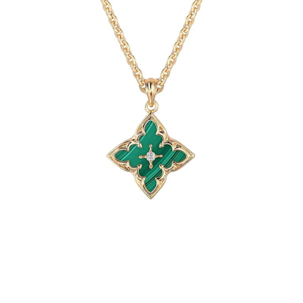Gold necklace with four-leaf clover