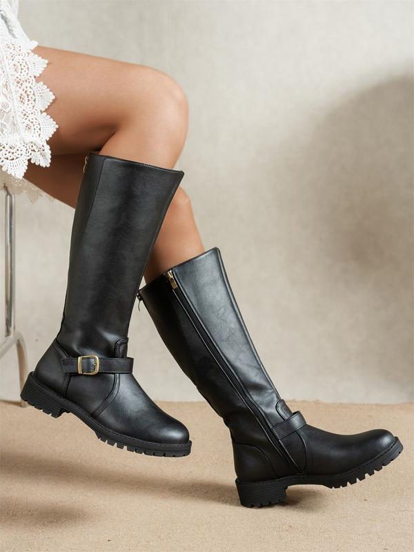 Knee-High Riding Boots with Buckle for Women