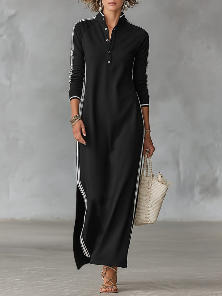Maxi Sweatshirt Dress with Button-Down Collar for Women