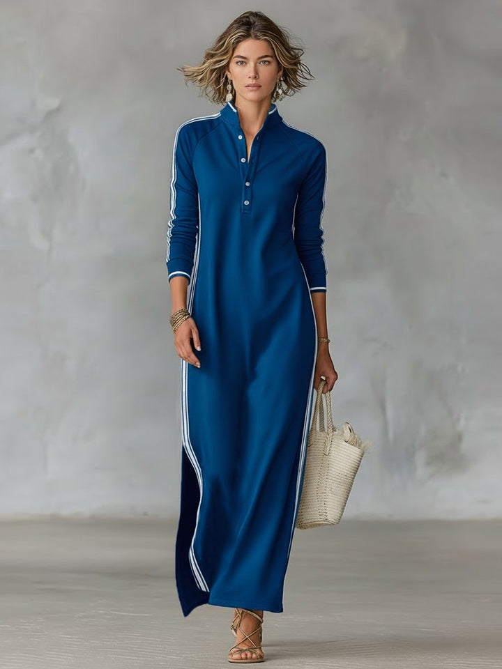 Maxi Sweatshirt Dress with Button-Down Collar for Women