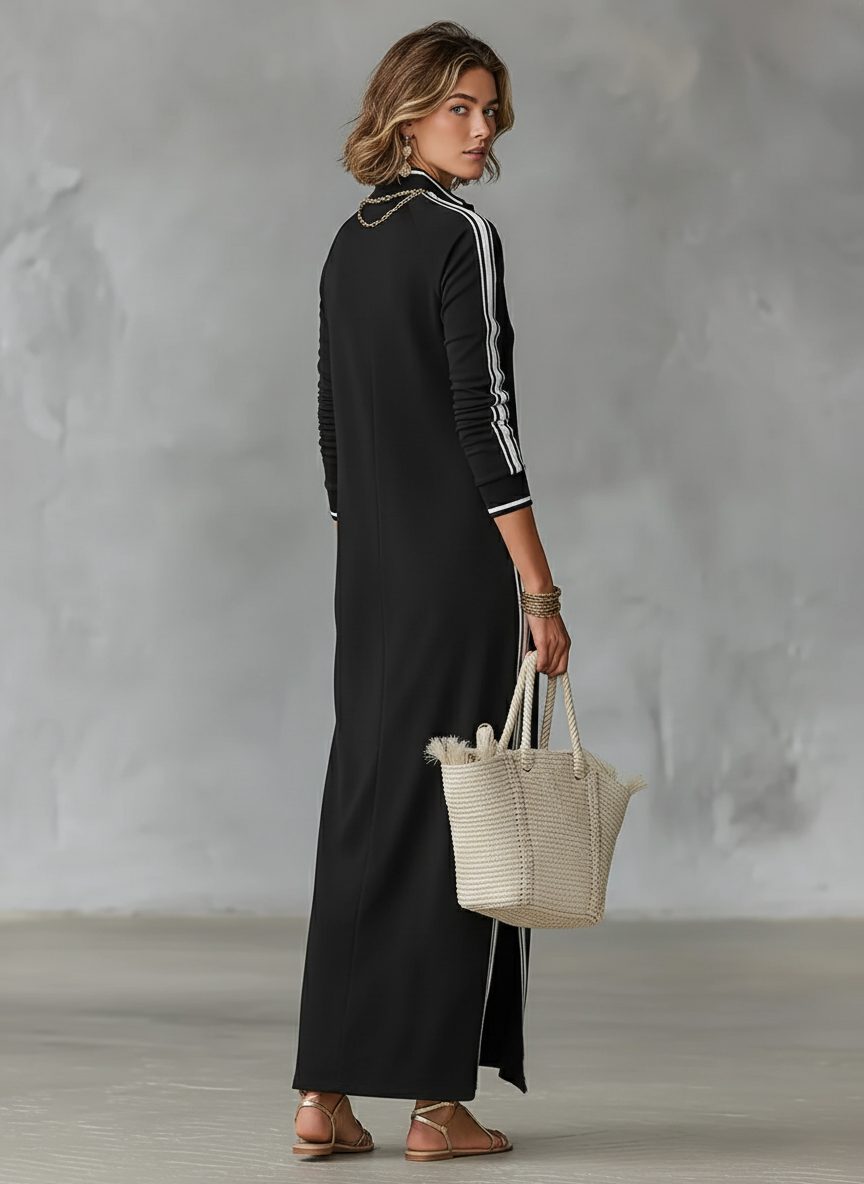 Maxi Sweatshirt Dress with Button-Down Collar for Women