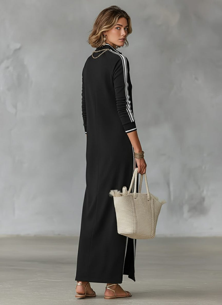 Maxi Sweatshirt Dress with Button-Down Collar for Women