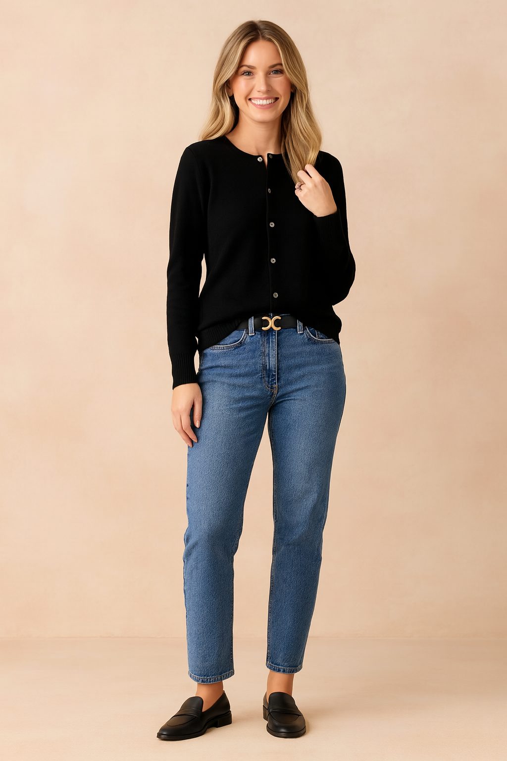 Button-Down Cardigan with Crew Neck for Women