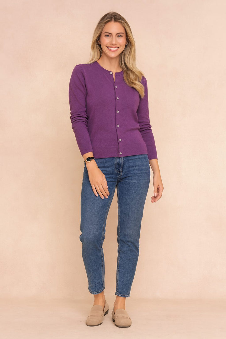 Button-Down Cardigan with Crew Neck for Women
