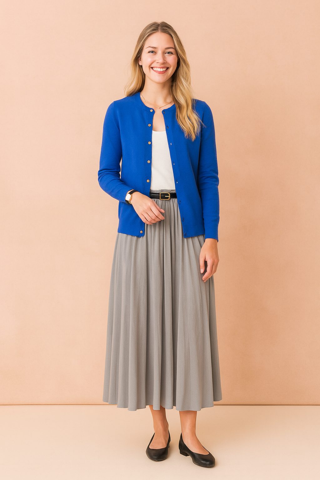 Button-Down Cardigan with Crew Neck for Women
