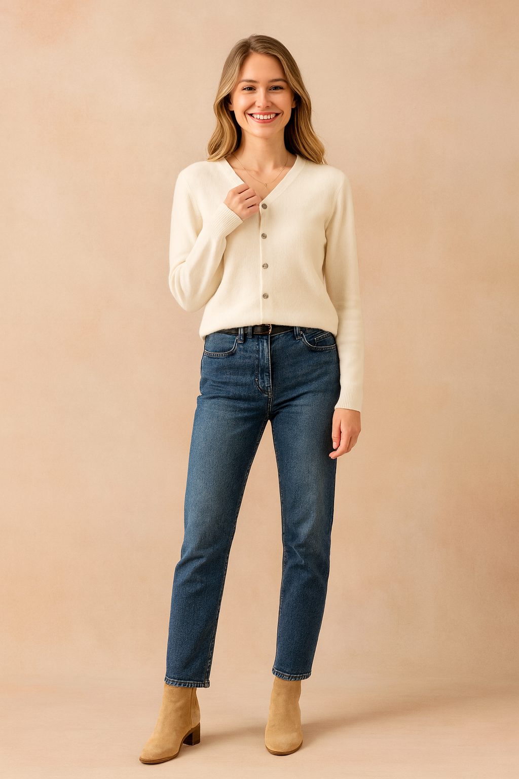 Button-Down Cardigan with Crew Neck for Women