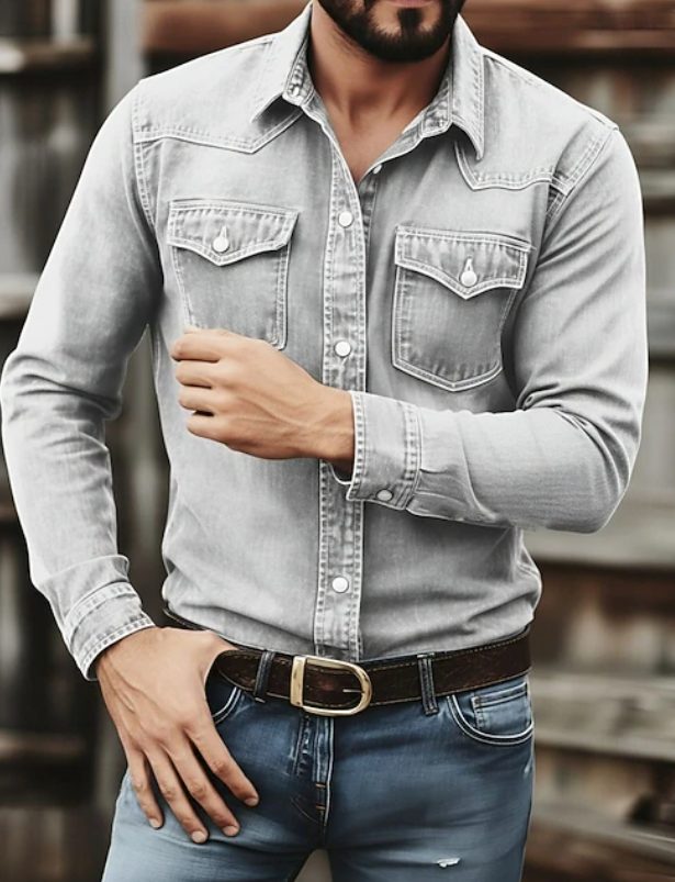 Denim Button-Down Shirt for Men