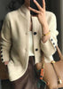 Ribbed Cashmere Cardigan with Stand Collar and Button-Down Front for Women