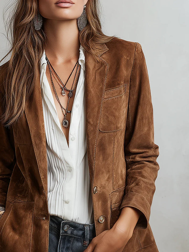 Button-Front Suede Blazer