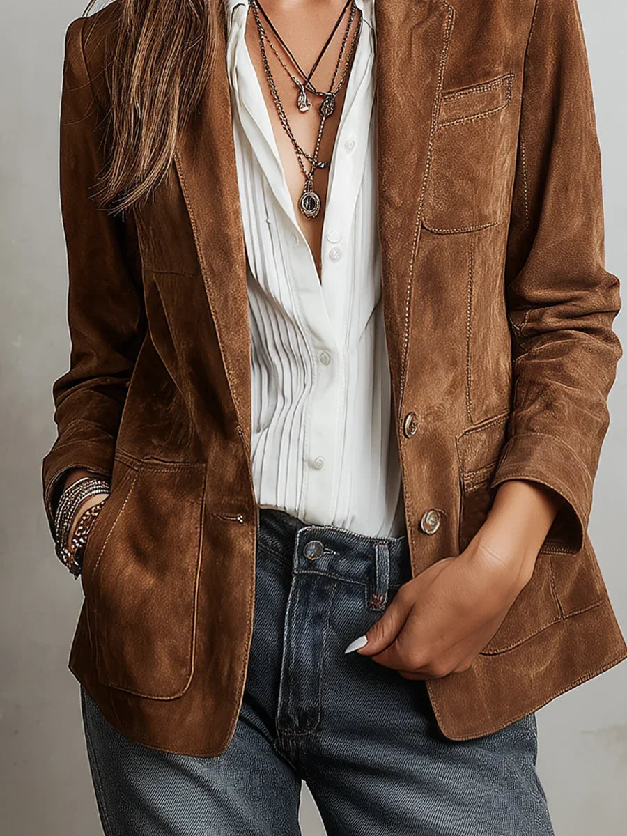 Button-Front Suede Blazer
