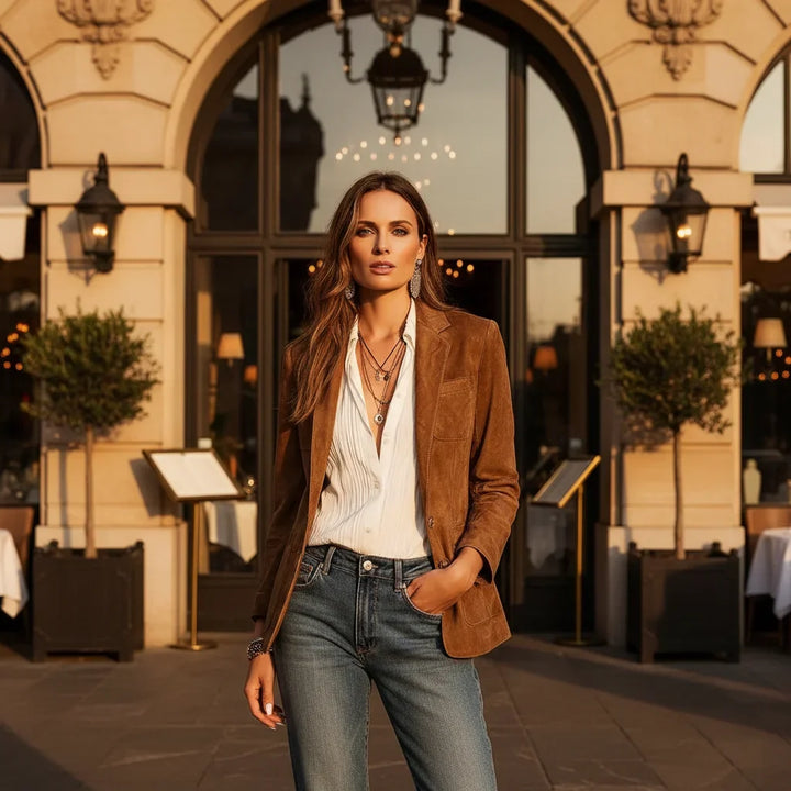 Button-Front Suede Blazer
