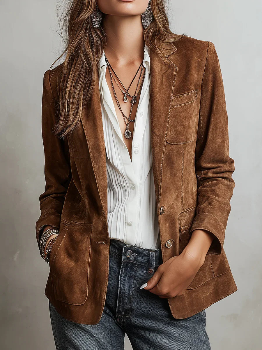 Button-Front Suede Blazer