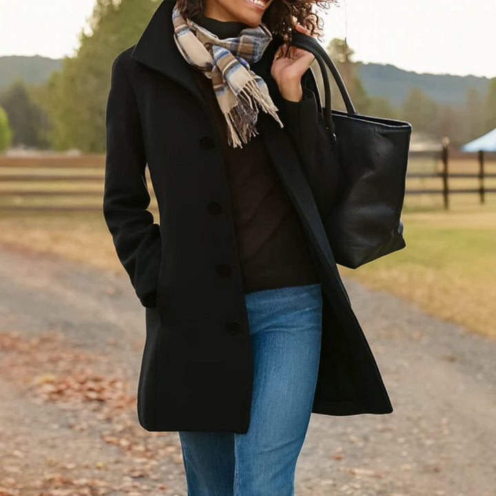Wool Longline Coat with Button-Front for Women