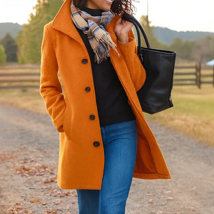 Wool Longline Coat with Button-Front for Women