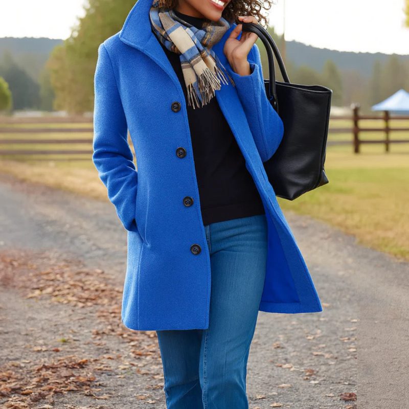 Wool Longline Coat with Button-Front for Women