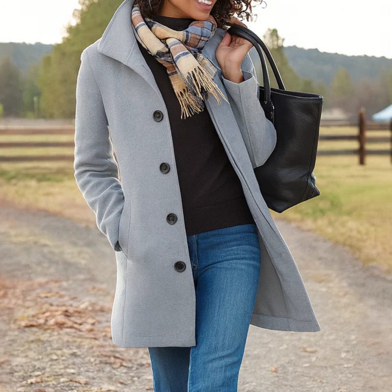 Wool Longline Coat with Button-Front for Women