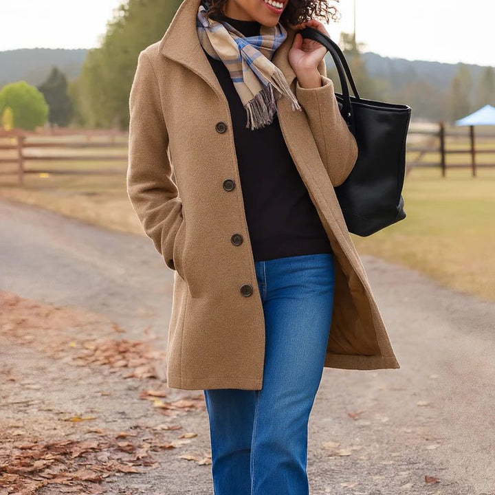 Wool Longline Coat with Button-Front for Women