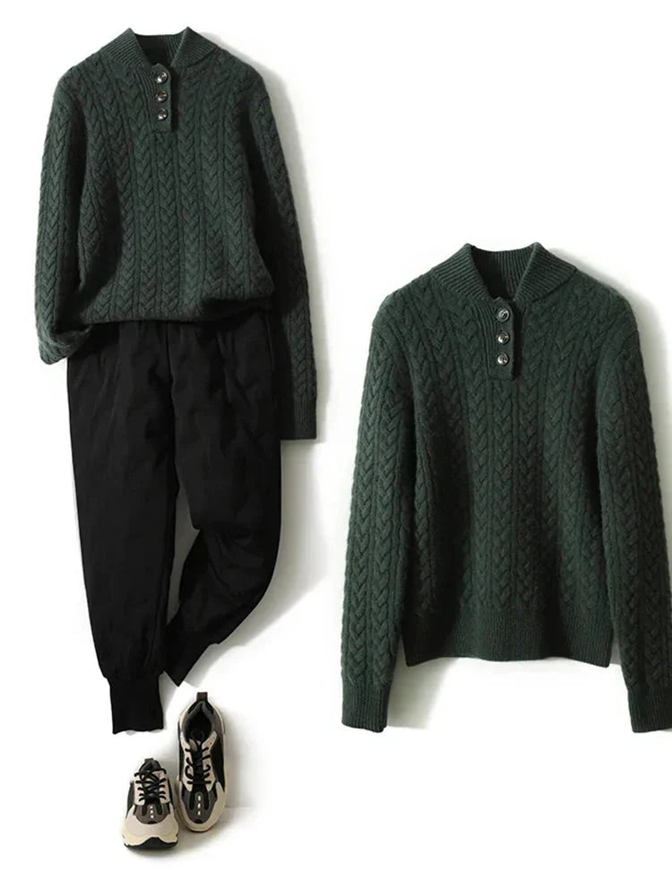 Button-Up Cable Knit Sweater