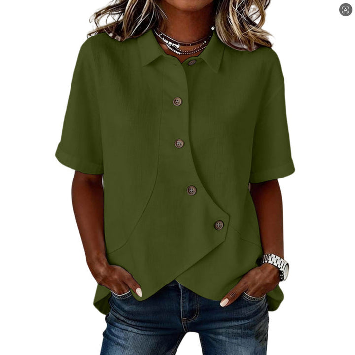 Summer Asymmetrical Shirt Solid-color Loose-fitting Lepal Tops Women's Clothing