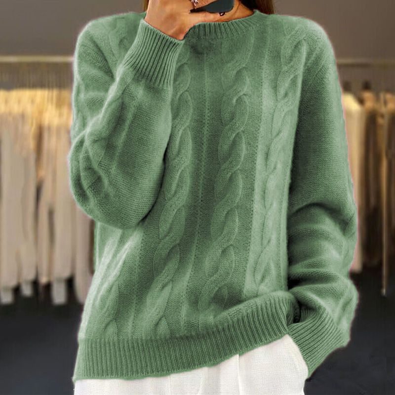 Cable Knit Pullover with Crew Neck for Women