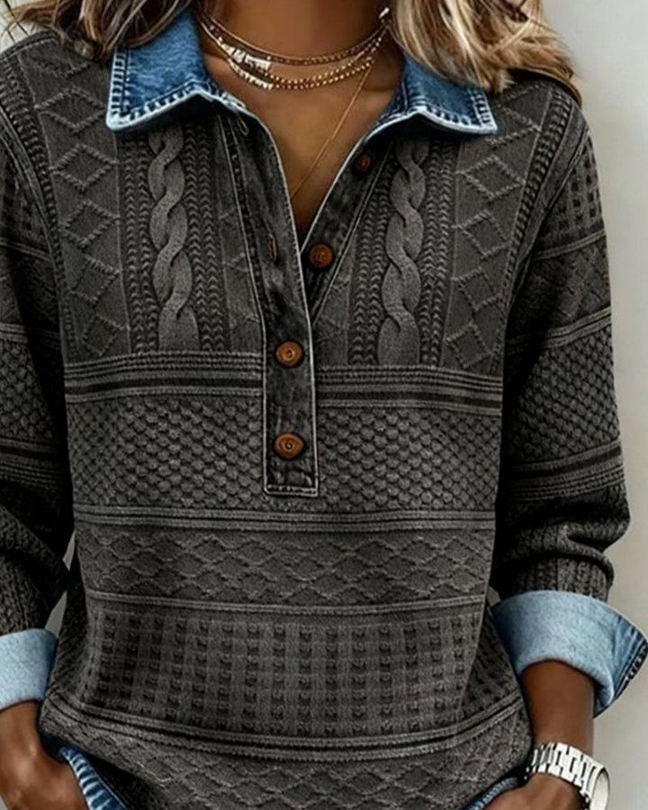 Charlotte | Cable Knit Sweater Half Button Collared Pullover
