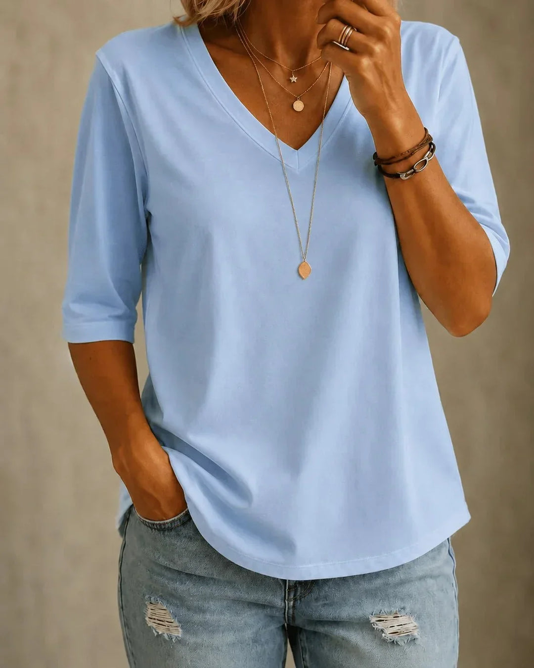 Classic V-Neck T-Shirt with Short Sleeves
