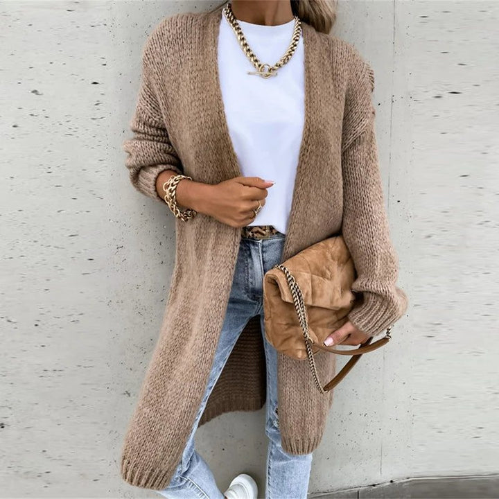 Cashmere Ribbed Knit Long Cardigan for Women