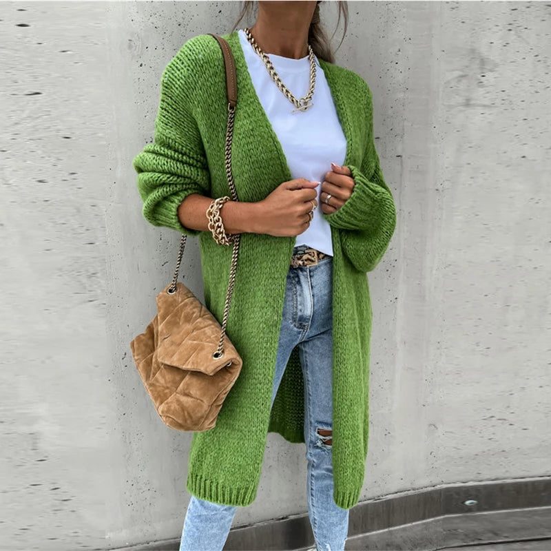 Cashmere Ribbed Knit Long Cardigan for Women