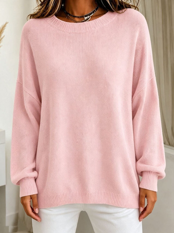 Cashmere Touch Ribbed Knit Sweater with Dropped Shoulders for Women