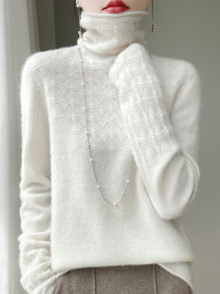 Cashmere Turtleneck Sweater with Textured Knit for Women