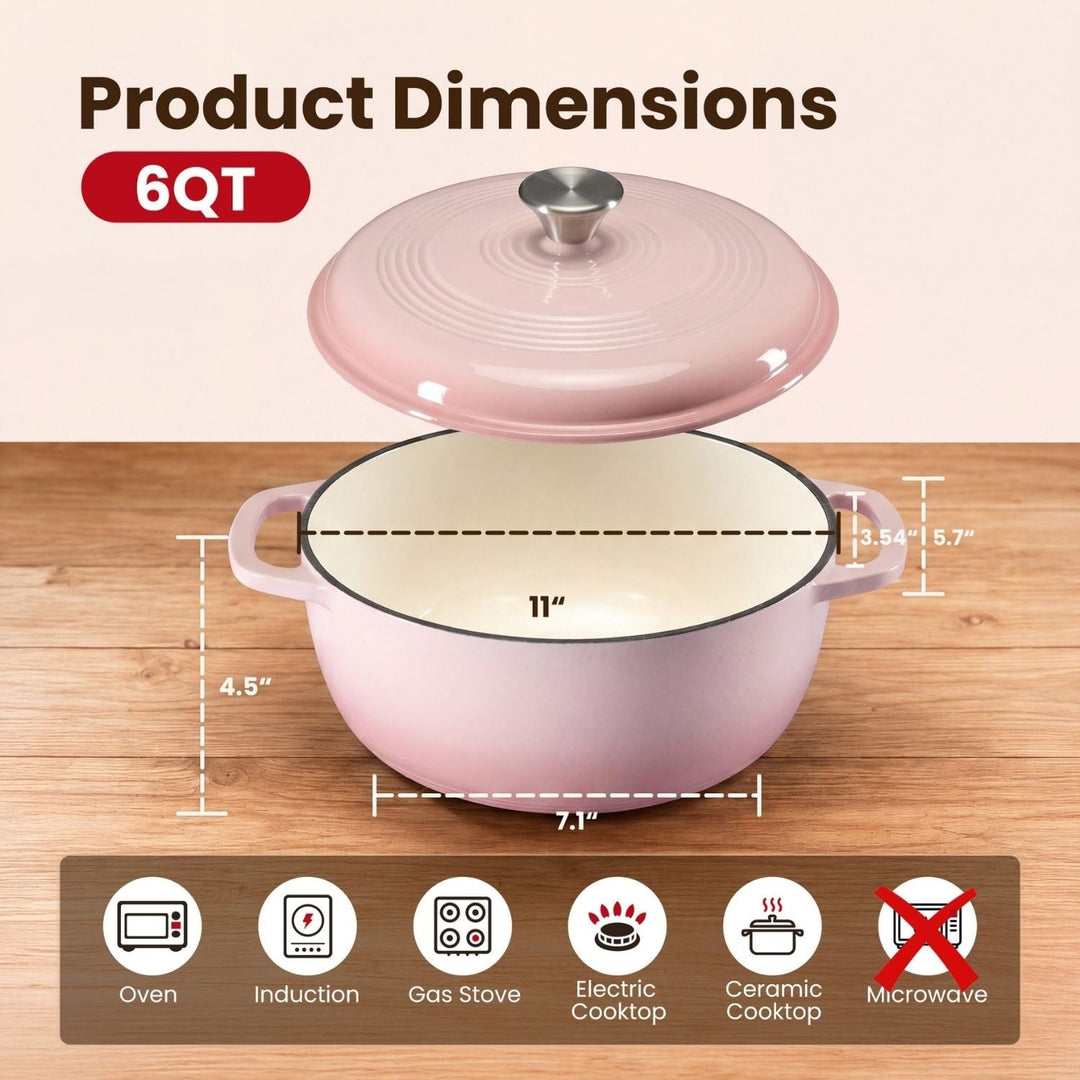 Cast Iron Dutch Oven Pot for Bread Baking and Braising with Dual Handles 6 Quart