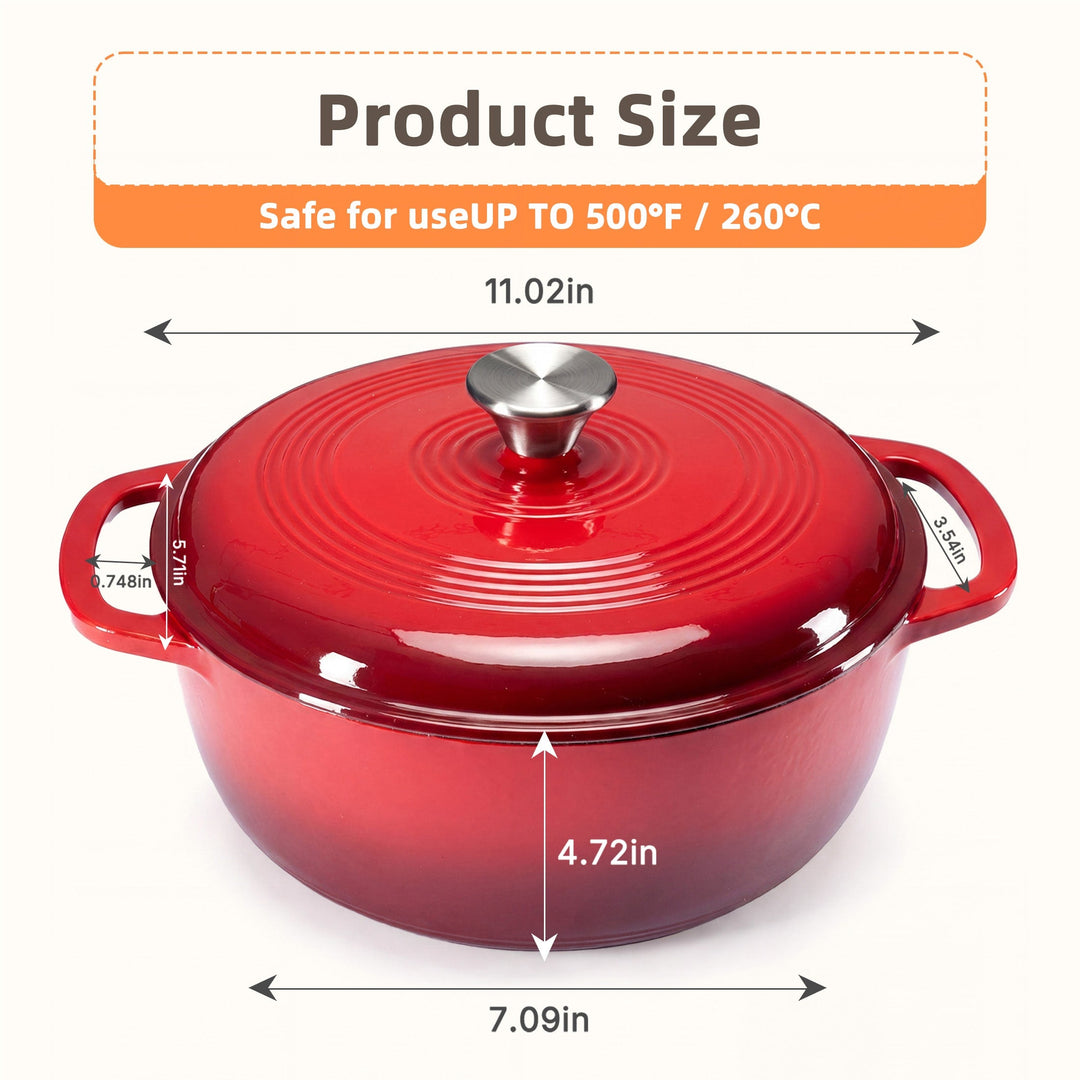 Cast Iron Dutch Oven Pot for Bread Baking and Braising with Dual Handles 6 Quart