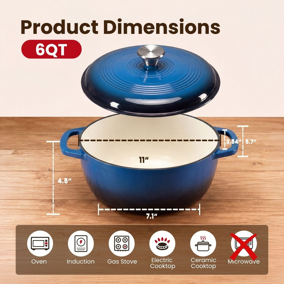 Cast Iron Dutch Oven Pot for Bread Baking and Braising with Dual Handles 6 Quart