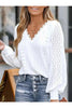 Women's V-Neck Lace Trim Blouse & Long Sleeves