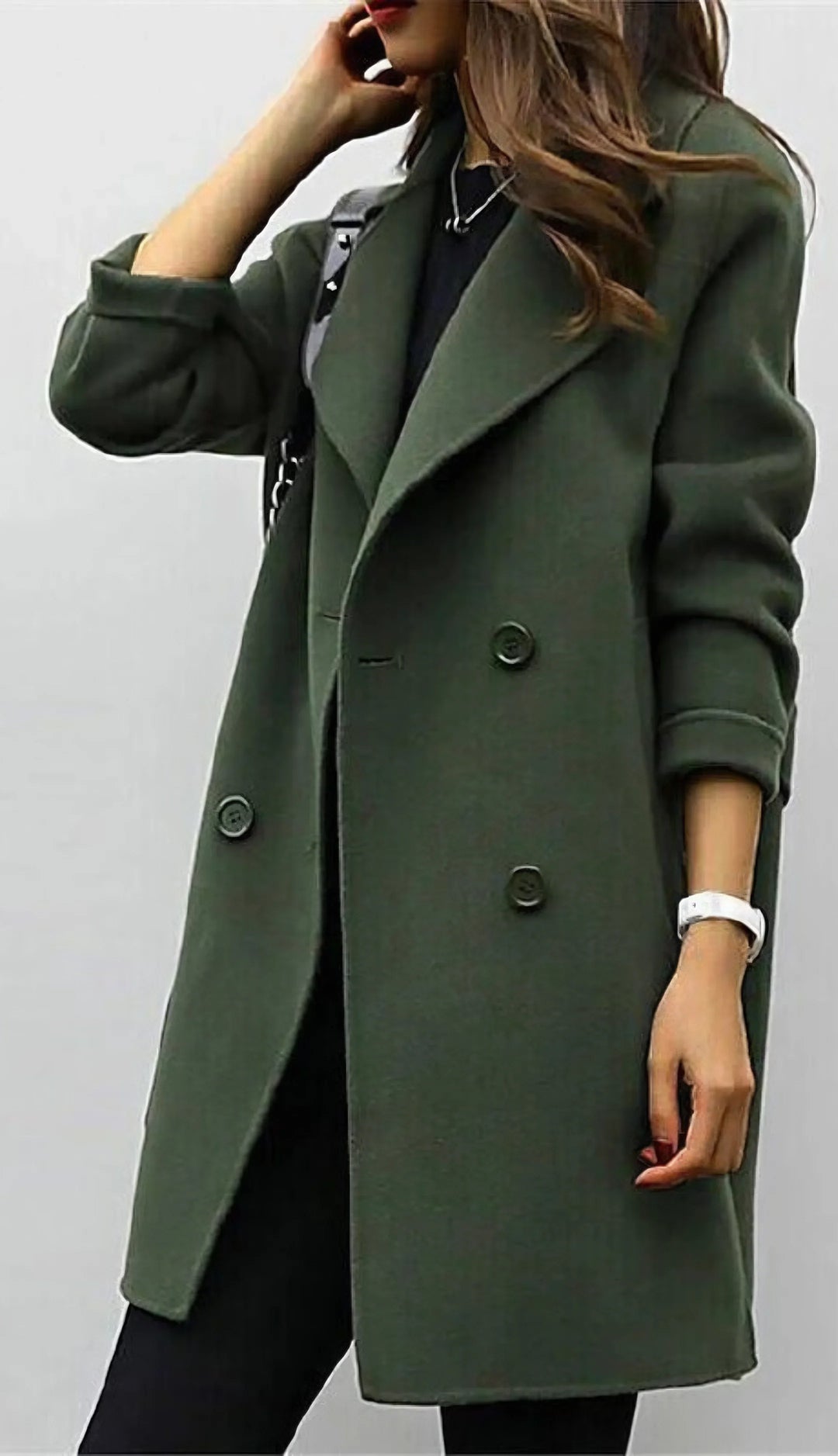 Wool Blend Double-Breasted Long Trench Coat