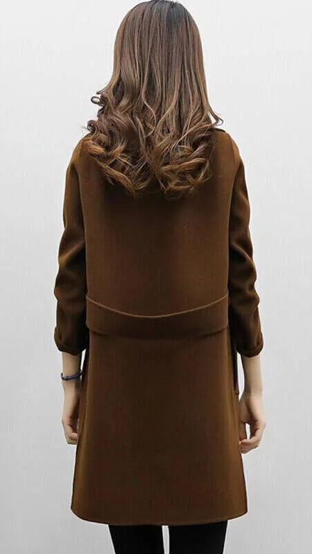 Wool Blend Double-Breasted Long Trench Coat