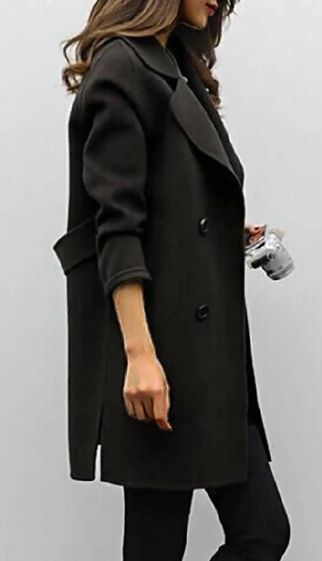 Wool Blend Double-Breasted Long Trench Coat