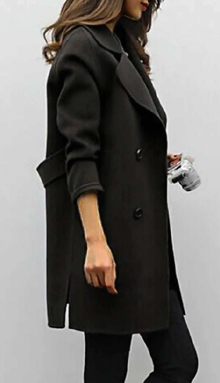 Wool Blend Double-Breasted Long Trench Coat