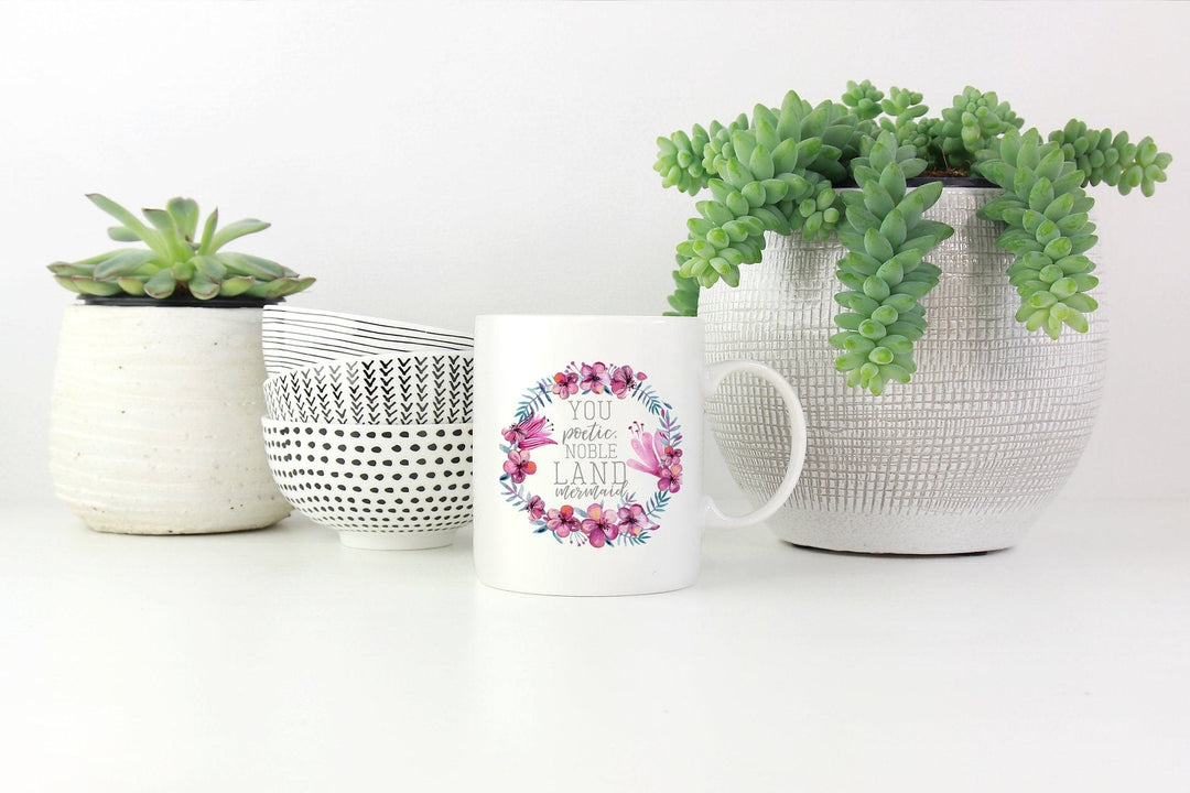 Ceramic Coffee Mug with Floral Wreath Design Reusable