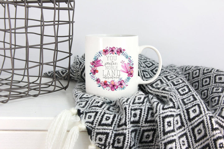 Ceramic Coffee Mug with Floral Wreath Design Reusable