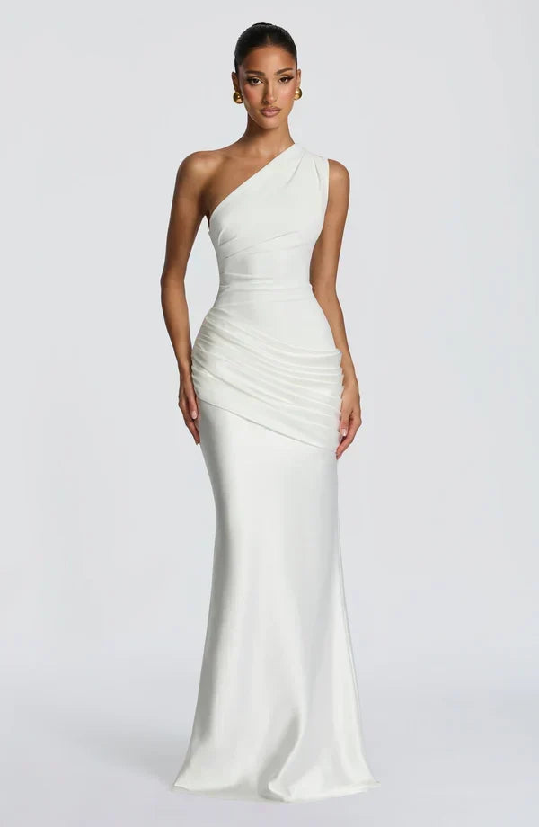 Sidonie One-Shoulder Draped Satin Maxi Dress