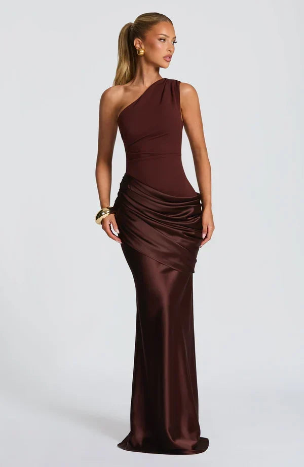 Sidonie One-Shoulder Draped Satin Maxi Dress