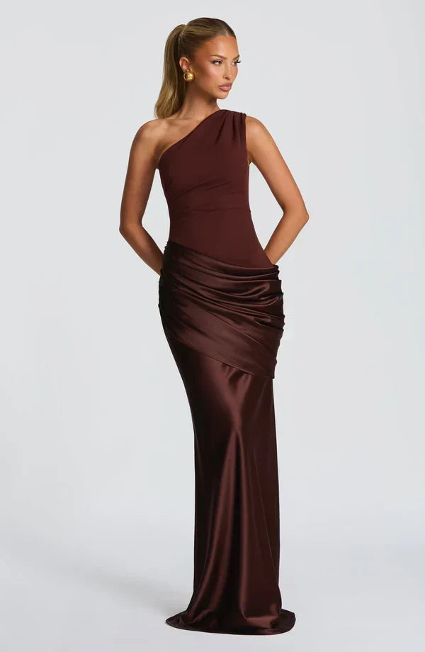 Sidonie One-Shoulder Draped Satin Maxi Dress
