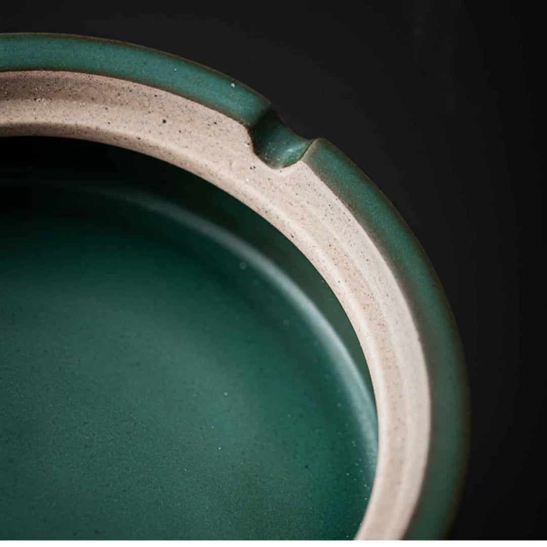 Handmade Ceramic Ashtray with Wooden Lid, 12.5 cm