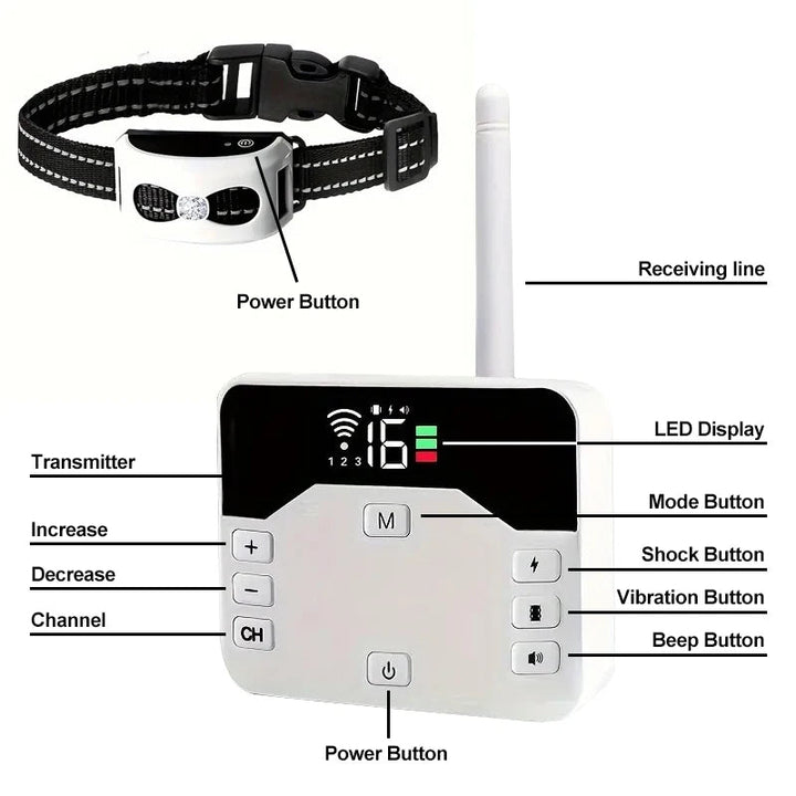 2-in-1 Wireless Fence & Training Collar - Waterproof & Rechargeable